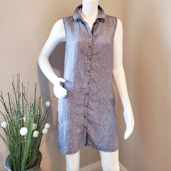 Tahari Dresses Tahari Linen Button Up Sleeveless Shirt Dress Poshmark